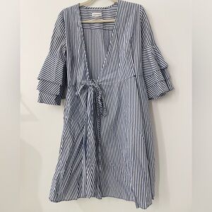 Calvin Klein Navy and White Striped Long Sleeve Wrap Dress WITH POCKETS!!!